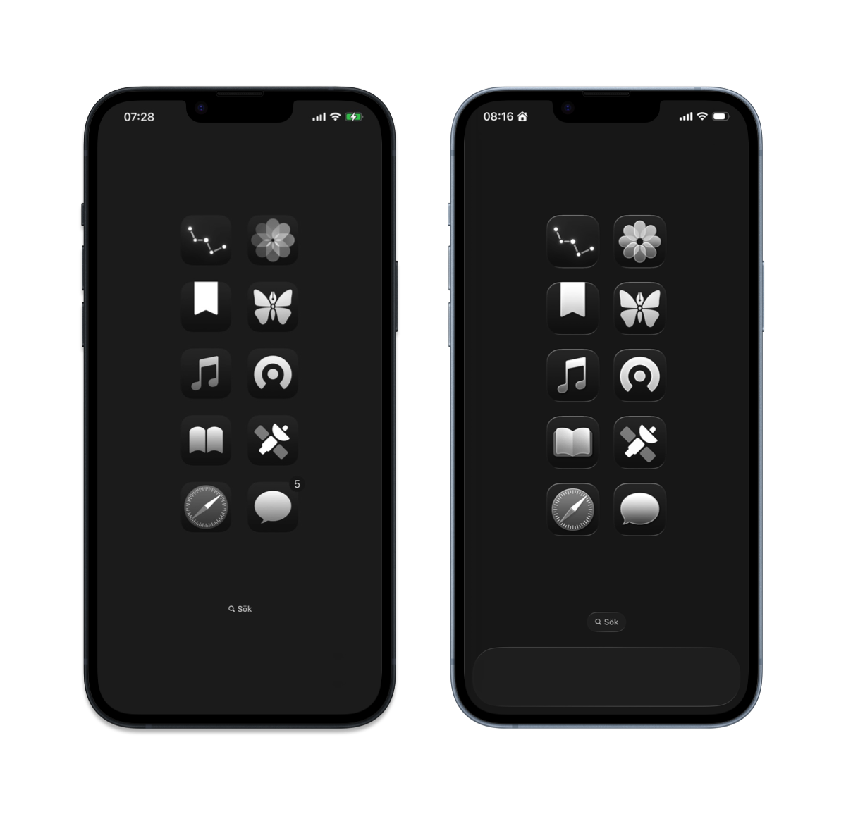 Skärmdumpar från två iPhones, en med iOS 18 och en med iOS 26.